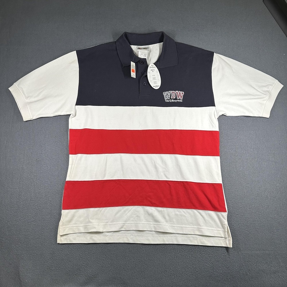 Disney Polo Shirt Mens Medium Navy Red White WDW Walt Disney World Patriotic